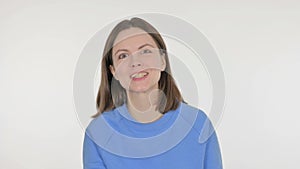 Online Video Call by Young Woman on White Background