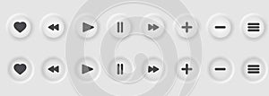 Online Video Media Player UI Neumorphism Light Version Vector Design Elements Set On Background. UI Components Buttons