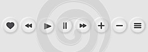 Online Video Media Player UI Neumorphism Light Version Vector Design Elements Set On White Background. UI Components