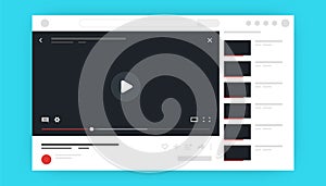 Online video player. Social media content mockup, video channel UI interface template with popular videos and comments