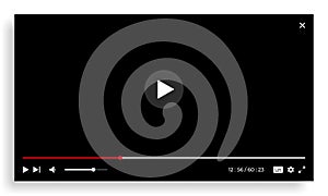 Online video player. Streaming screen template with interface buttons. Empty digital window with progress bar, play