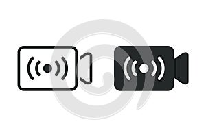 Online videos, camcorder with signal icon. Illustration vector