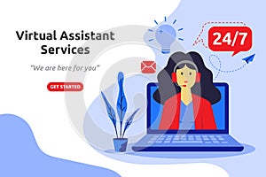 Online virtual assistant services concept modern flat design. Vector illustration photo