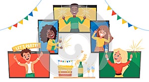 Online virtual party, observe a birthday, corporate or family meeting. New Year and Christmas celebrating.