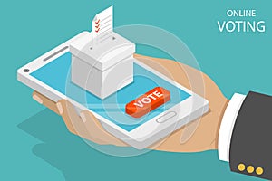Online voting flat isometric vector concept.