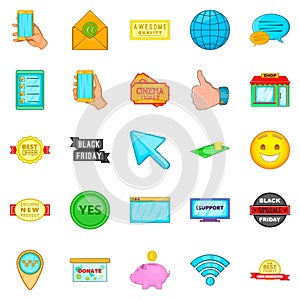 Online walk icons set, cartoon style