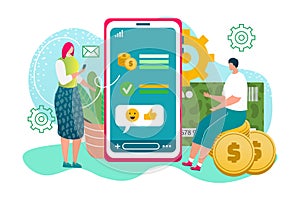 Online wallet, mobile payment via smartphone internet technology, vector illustration. Online banking, shopping, wallet