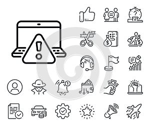 Online warning line icon. Attention triangle sign. Salaryman, gender equality and alert bell. Vector
