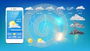 Online Weather Widget On Smartphone Screen Vector