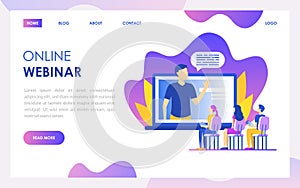 Online Webinar Concept Landing Web Page Template. Vector