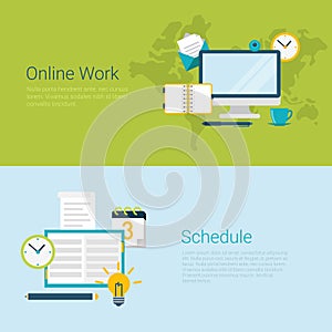 Online work schedule flat vector website slider banner photo