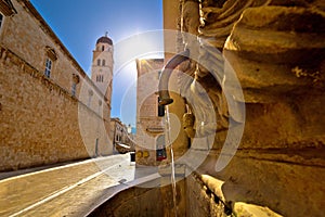 Onofrio Fountain and Stradun street in Dubrovnik colorful view