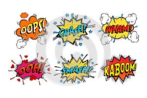 Onomatopoeia comics sounds in clouds for emotions