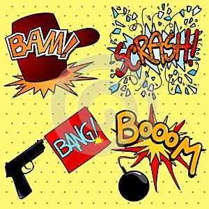 Onomatopoeia set in cartoon style photo