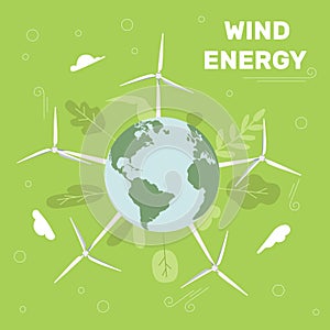 Onshore wind farms. Green energy wind turbines on earth. Wind turbines.