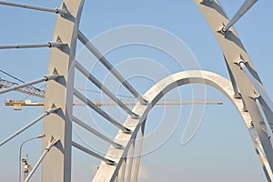 Ð¡onstruction cranes and Lazarevsky bridge