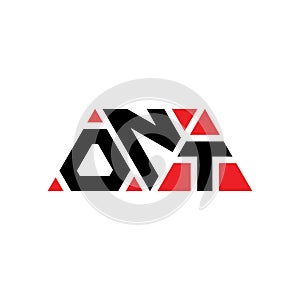 ONT triangle letter logo design with triangle shape. ONT triangle logo design monogram. ONT triangle vector logo template with red