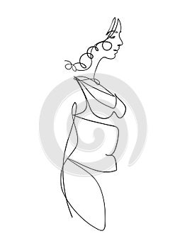 Ontinuous line drawing, female figure in underwear, girl model for fashion illustration. Vector graphic hand drawing isolated on