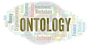 Ontology cryptocurrency coin word cloud.