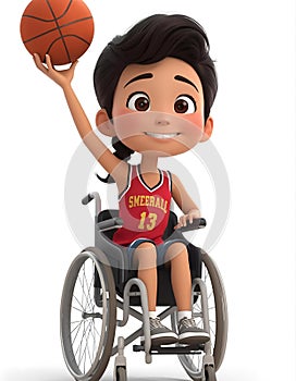 Child in heel hair playing basketbal cartoon