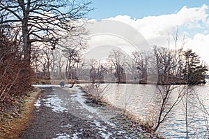 Onuma Koen Quasi -National park lake in peaceful cold winter with tourist. Hakodate, Hokkaido - Japan