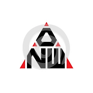 ONW triangle letter logo design with triangle shape. ONW triangle logo design monogram. ONW triangle vector logo template with red
