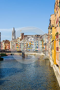 Onyar river crossing the downtown of Girona. Spain