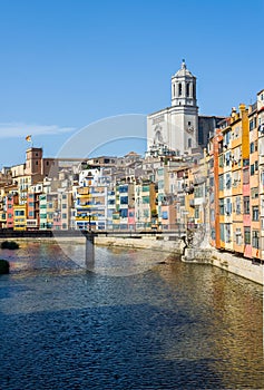 Onyar river crossing the downtown of Girona. Spain
