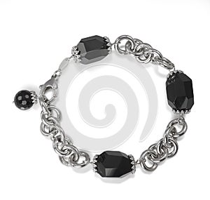 Onyx Bead Gemstone and Chain Link Bracelet