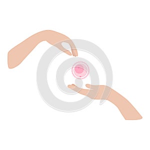 Oocyte donation. The hand gives the egg and the hand receives the egg. Vector illustration of donation concept