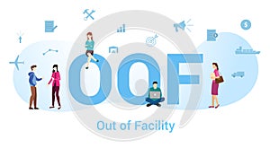 Oof out of facility concept with big word or text and team people with modern flat style - vector