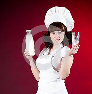 Ook woman with fresh half milk bottle