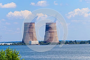 Ð¡ooling towers of Zaporizhia Nuclear Power Station in Enerhodar