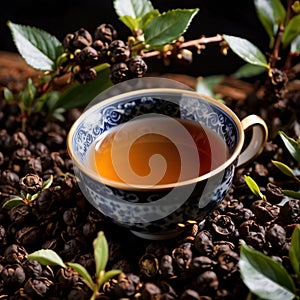 Oolong tea, Black chinese tea, with dried leaves for brewing