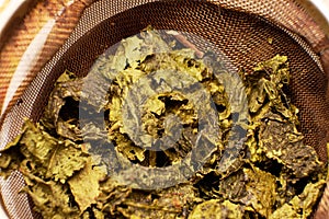 Oolong tea leaves after infusion, herbal medicine.