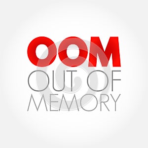 OOM Out Of Memory - state of computer operation where no additional memory can be allocated for use by programs, acronym text