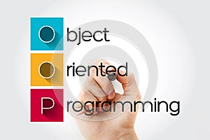 OOP - Object Oriented Programming acronym, technology concept background