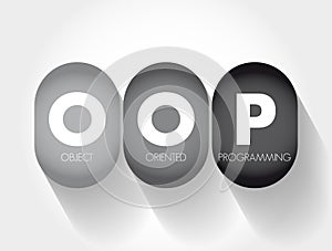 OOP Object-oriented programming - based on the concept of objects, which can contain data and code, acronym text concept