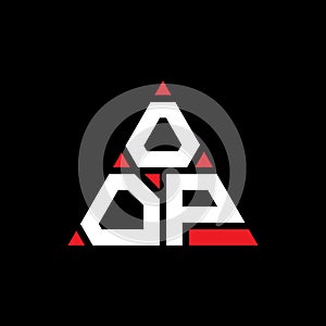 OOP triangle letter logo design with triangle shape. OOP triangle logo design monogram. OOP triangle vector logo template with red