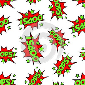 Oops comic sound effects seamless pattern background. Business f