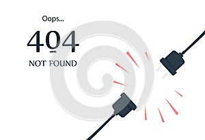 Oops 404 Page Not Found error, sockets are disconnected. Vector cartoon illustration
