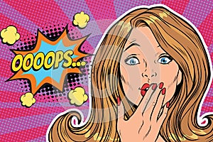 Oops surprised pop art woman face