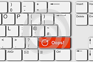 Oops undo concept PC computer keyboard 3d illustration