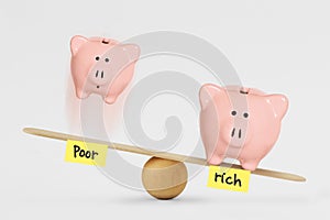 Oor and rich piggy bank on balance scale - Concept of social inequality between rich and poor