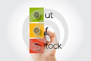 OOS - Out Of Stock with marker acronym, business concept background