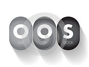 OOS Out Of Stock - unavailable for immediate sale in a shop, acronym text concept background