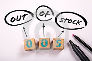 OOS Out Of Stock. Wooden blocks with letters on a white background