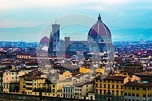 Op aerial panoramic vieTw of Florence city with Duomo Cattedrale di Santa Maria del Fiore cathedral