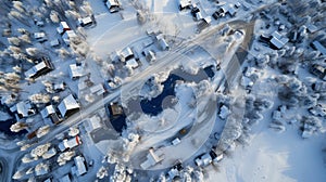 op angle view of snow covered village - Winter Whispers: Aerial Serenity