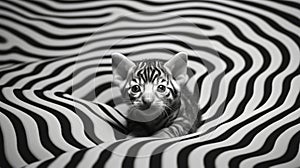 Op Art Inspired Black And White Kitten On Zebra Photo